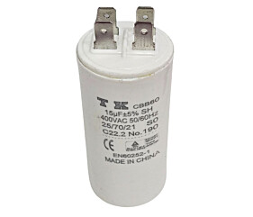 Capacitor Polipropileno 15uF x 400Vac 50/60Hz Plástico Faston CBB60 TK