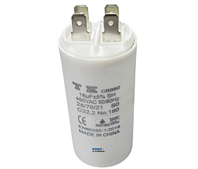 Capacitor Polipropileno 16uF x 450Vac 50/60Hz Plástico Faston CBB60 TK