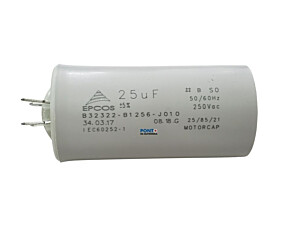 Capacitor Polipropileno 25uF x 250Vac 50/60Hz Plástico Faston Epcos