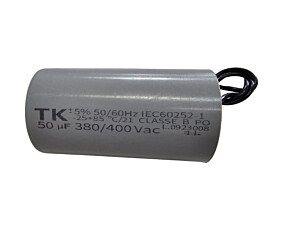 Capacitor Polipropileno 50uF x 380/400Vac 50/60Hz Plástico Fio CBB60 TK