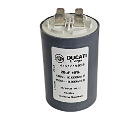 Capacitor Polipropileno 20uF x 440V/450V 50/60HZ Plástico Faston Ducati 45DX70A 416171860