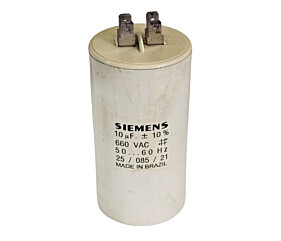 Capacitor Polipropileno 10uF x 660V 50/60Hz Plástico Faston Siemens
