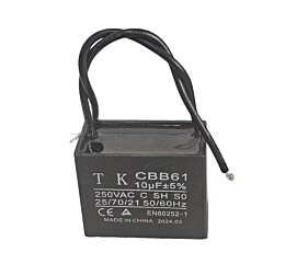 Capacitor de Ventilador 10uF x 250Vac 50/60Hz +-5% Fio CBB61 TK