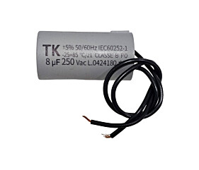Capacitor Polipropileno 8uF x 250Vac 50/60Hz Plástico Fio Tk