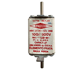 Fusível 100A 500V 100KA Ultra Rápido Elemento Prata Eletromec