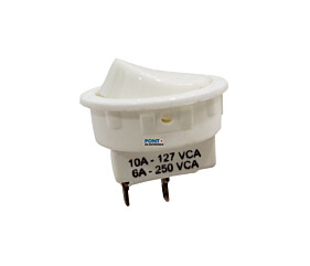 Chave Gangorra Liga / Desliga 10A 127Vca - 6A 250Vca Redonda Branca