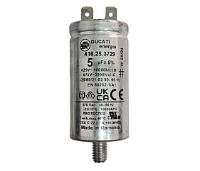 Capacitor Polipropileno 5uF x 425V 50/60Hz Alumínio Com Parafuso Ducati 416.25.3729